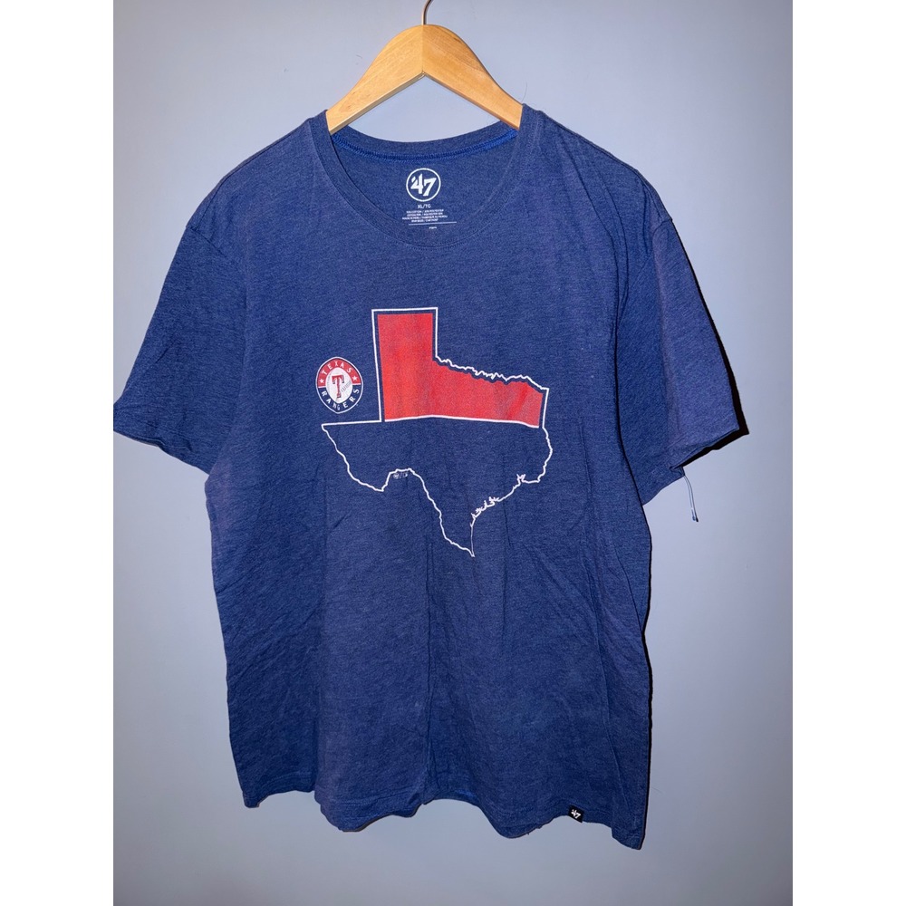 47 Brand Texas Rangers Baseball T Shirt Blue Map Graphic Mens XL